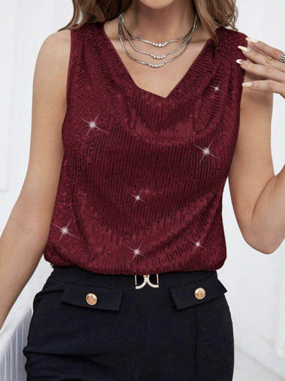 Sequin Cowl Neck Tank Top for Stylish Evening Wear