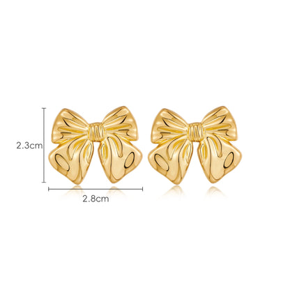 Euro-American Bow Earrings, 18K Copper Plating