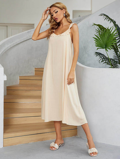 Ruffled V-Neck Midi Dress for Chic Summer Style