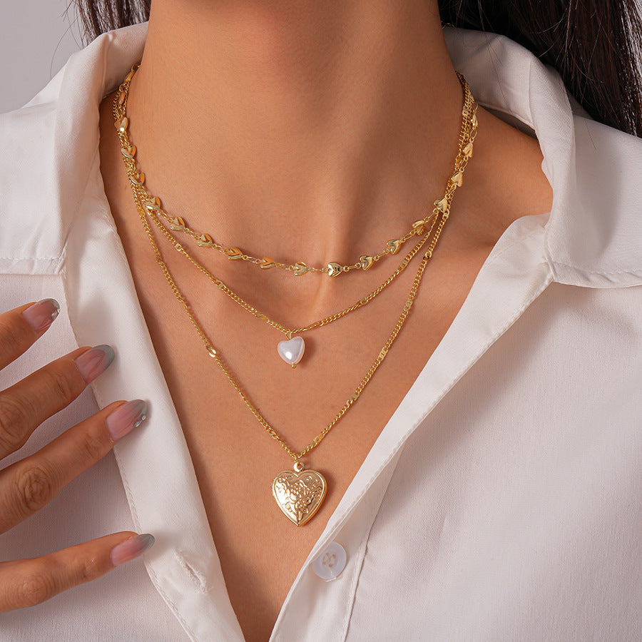 Pearl Heart Printed Elegant Necklace Women