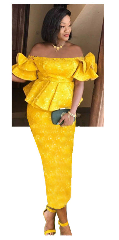 One-shoulder Ruffle Dress Female Celebrity Style