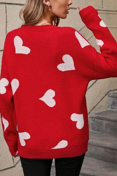 Angel Wings Heart Round Neck Dropped Shoulder Sweater for Women