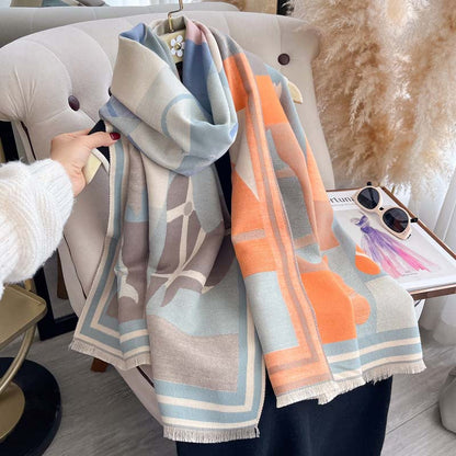 Women's Autumn Winter Color-Block Double-Faced Jacquard Scarf