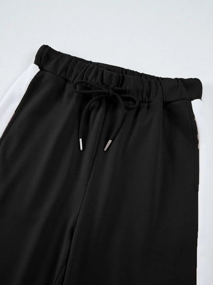 Contrast Trim Round Neck Top and Pants Set