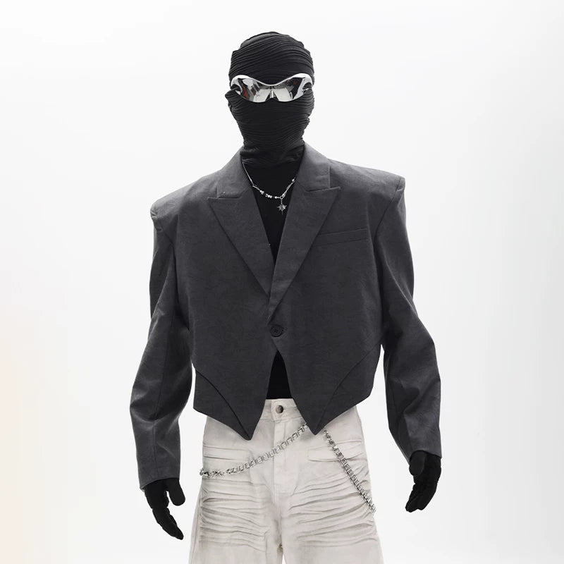Irregular-Shape Cropped Blazer With Shoulder Pads For Men