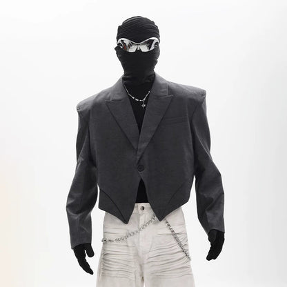 Irregular-Shape Cropped Blazer With Shoulder Pads For Men