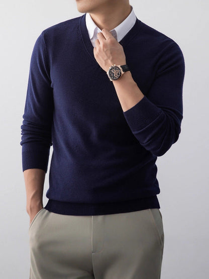 V-neck Base-layer Sweater Slim-fit Mens Knitwear