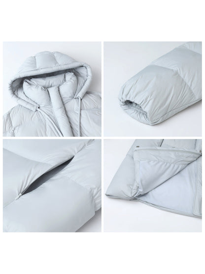 Mid-length 90 White Duck Down Puffer Coat With Hood Three-proof Jacket