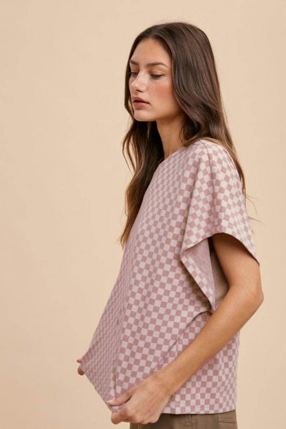 Annie Wear Checkered Round Neck Short Sleeve T-Shirt for Women