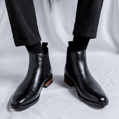 Mens Black High-top Pointed-toe Leather Boots