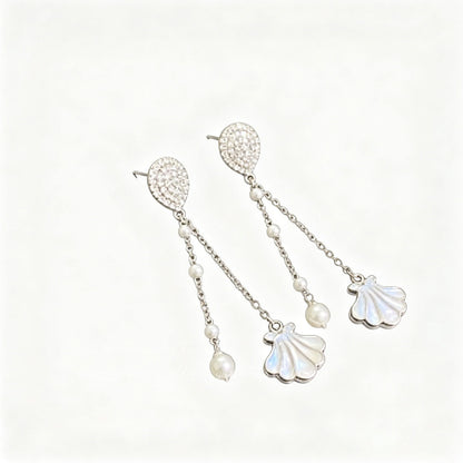 Korean-style Ultra-feminine Vintage Tassel Earrings, Versatile New Shell Long Pearl Stud Earrings, Baroque Earrings For Women