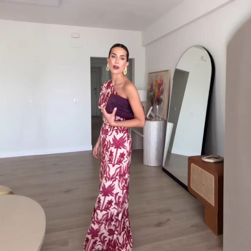 New Summer Sexy Chic One-shoulder Printed Dress