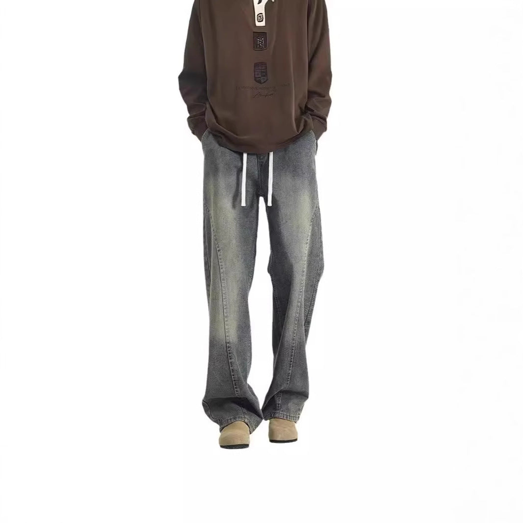 American-style Vintage Distressed Scimitar Jeans