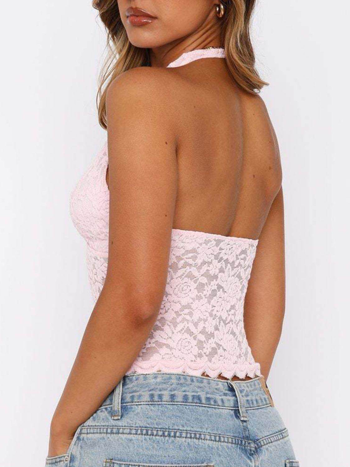 Lace Backless Halter Neck Cami for Women - Trendy Style