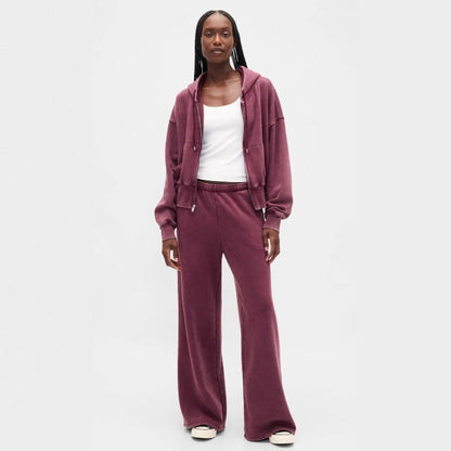 Fashion Retro Solid Color Hooded Suits Women