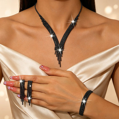 Metal Rhinestone Wedding Necklace And Earrings Jewelry Set