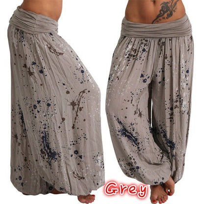 Women's Casual Loose Wide-Leg Pants With Digital Print And Drawstring
