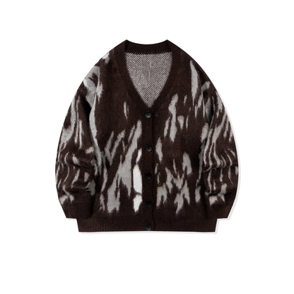 Color-blocked Laid-back Versatile Loose-fit Long-sleeve Knitted Cardigan