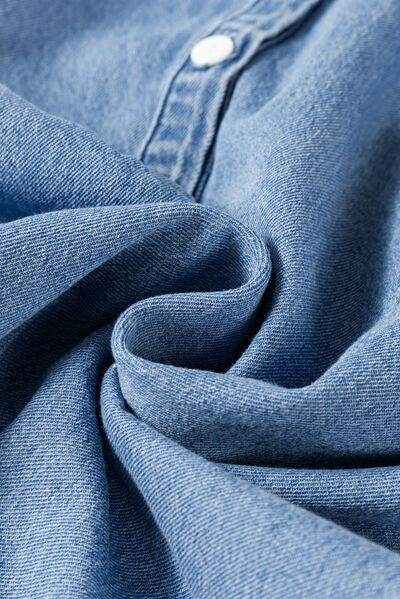 Half Button Long Sleeve Denim Top for Casual Style