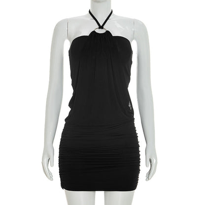 Minimalist Metal-ring Halter-neck Hip-hugging Micro-mini Dress