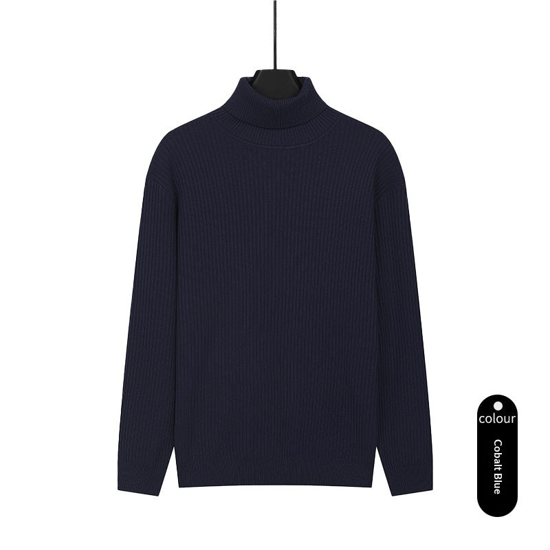 Mens Turtleneck Knitted Solid-Color Sweater