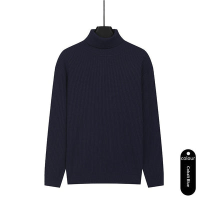 Mens Turtleneck Knitted Solid-Color Sweater
