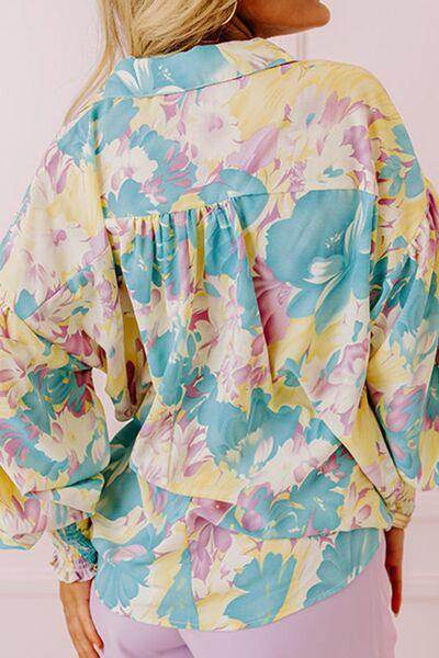 Printed Button Down Lantern Sleeve Shirt for Women