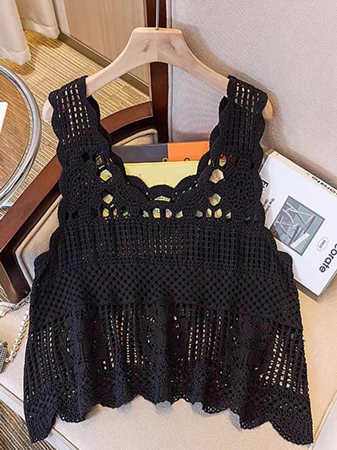 Openwork Scoop Neck Tank for Women in Sheer Cotton Style