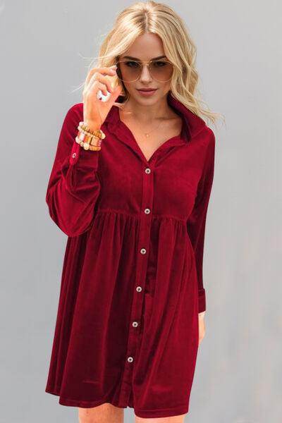 Oh Full Size Collared Neck Long Sleeve Mini Dress for Women
