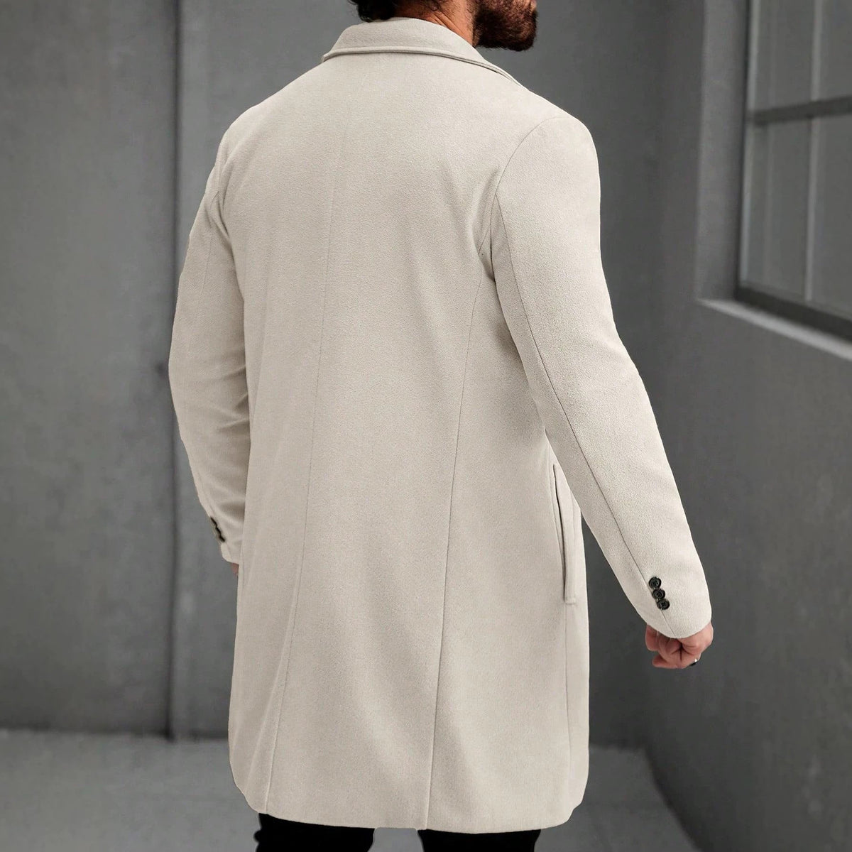Solid-color Wool Mid-length Coat