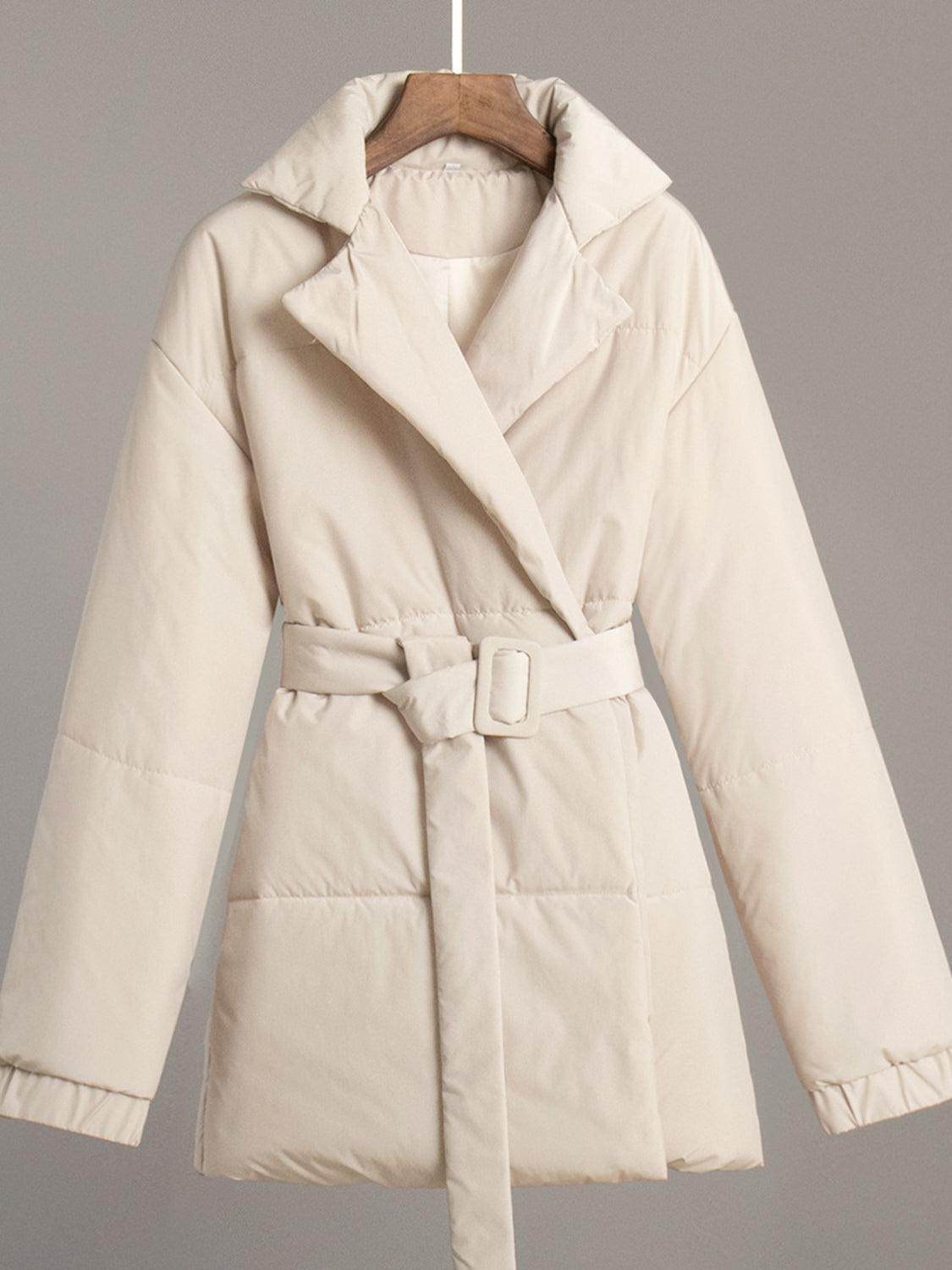 Puffer Long Sleeve Winter Coat with Belt for Women