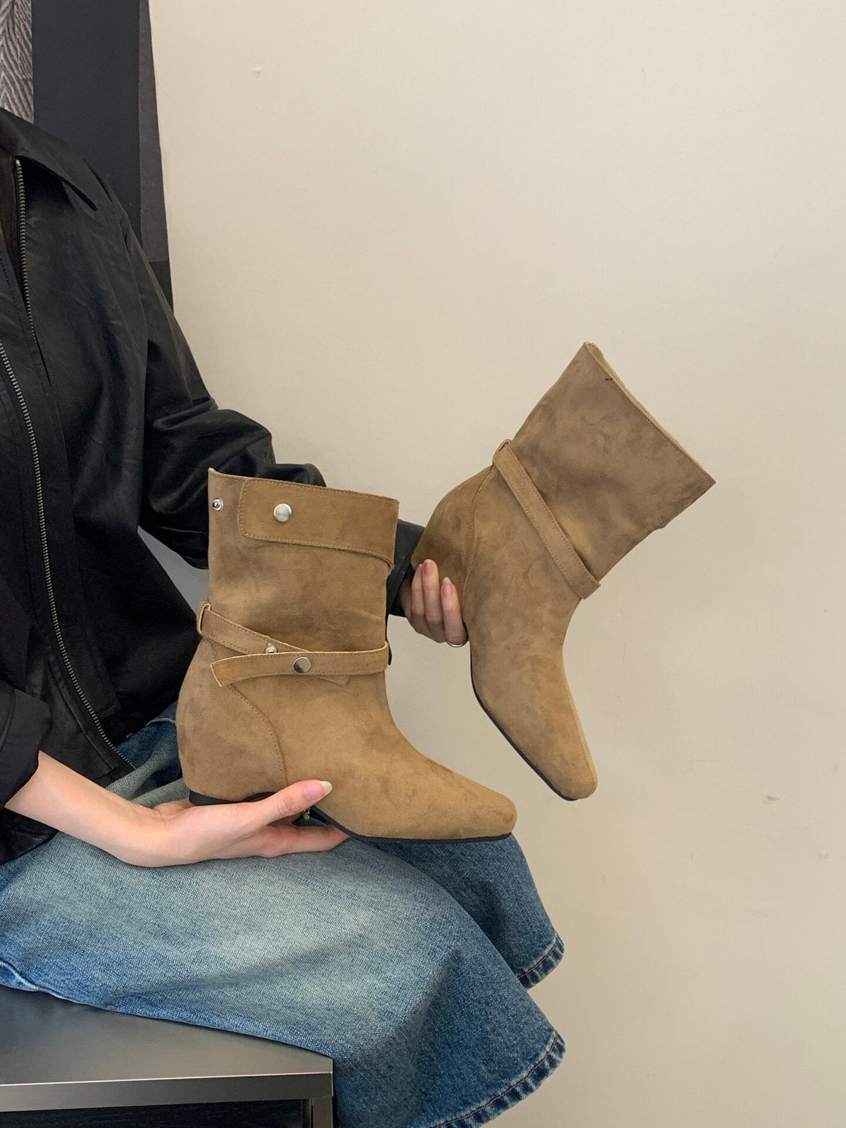 Women's Hidden-heel Suede Womens Riding Boots