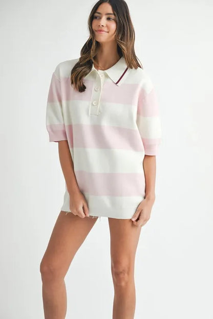 MABLE Oversized Stripe Polo Collar Sweater