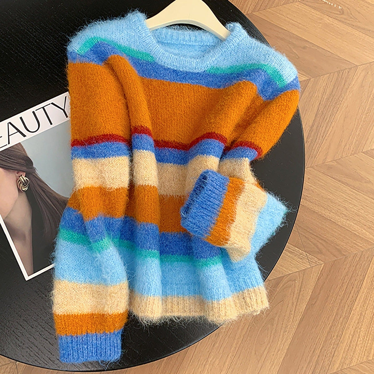 Loose And Versatile Dopamine-striped Sweater For Women