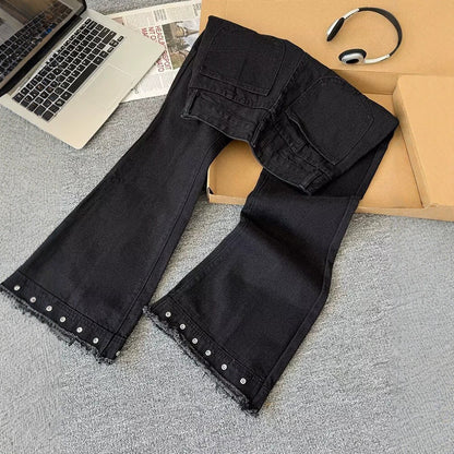 Mens Black Raw-Edged Rivet Jeans