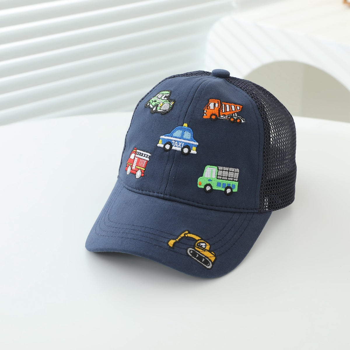 Children's Style Embroidered Mixed Model Small Car With Breathable Semi-net Brimmed Without Edge Baseball Cap