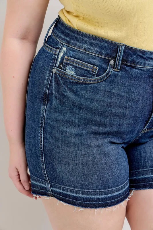 Judy Blue Full Size High Waist Tummy Control Destroy Release Hem Denim Shorts Plus Size