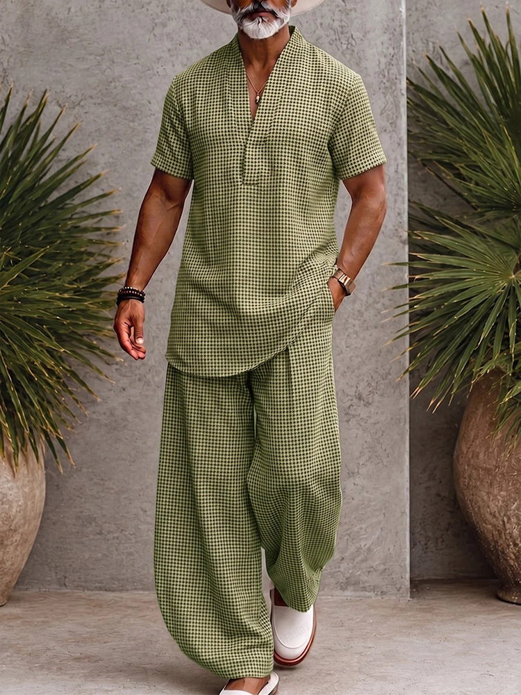 Plaid Top Shirt And Casual Pants Set