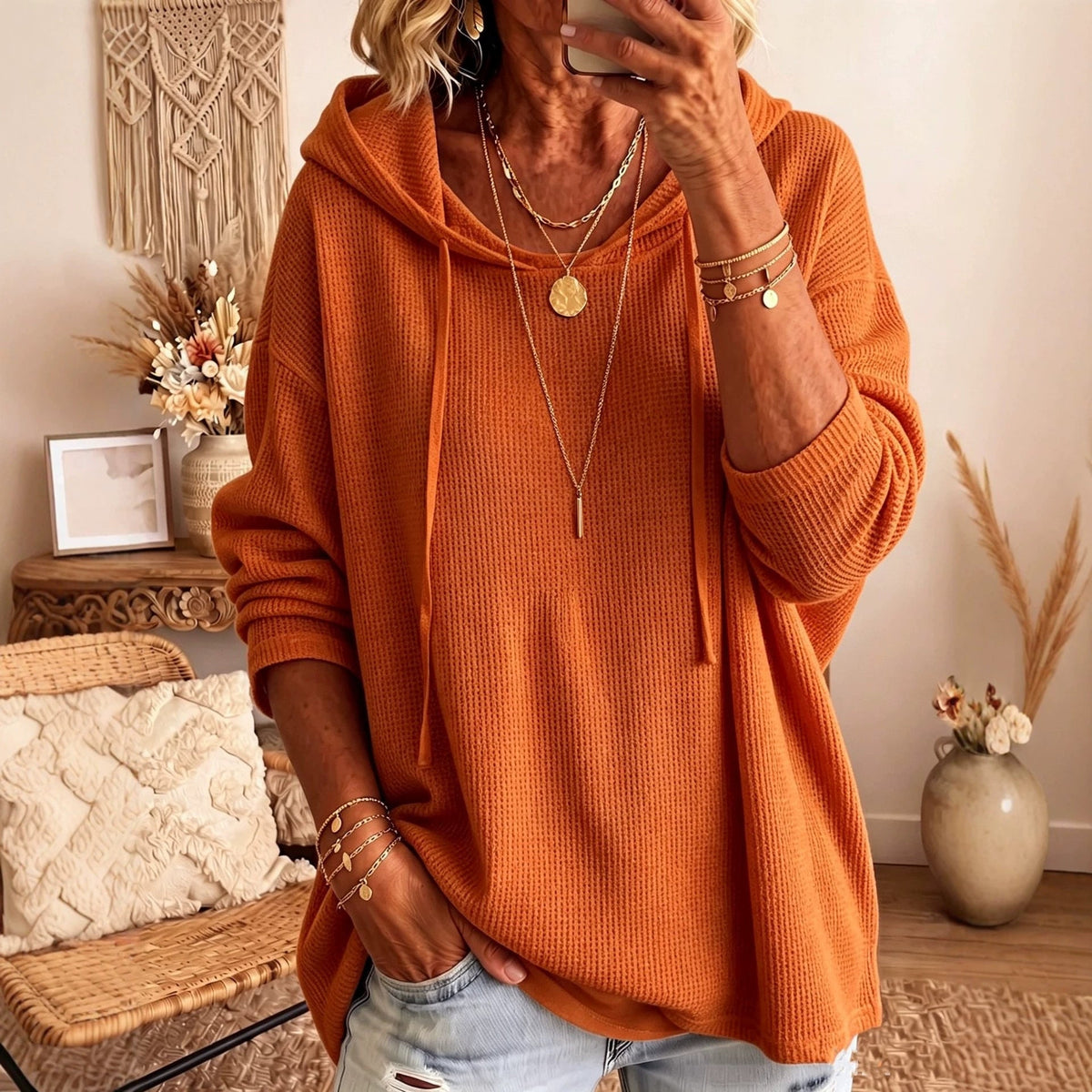 Casual Solid-color Loose-fitting Sweatshirt With A Hood