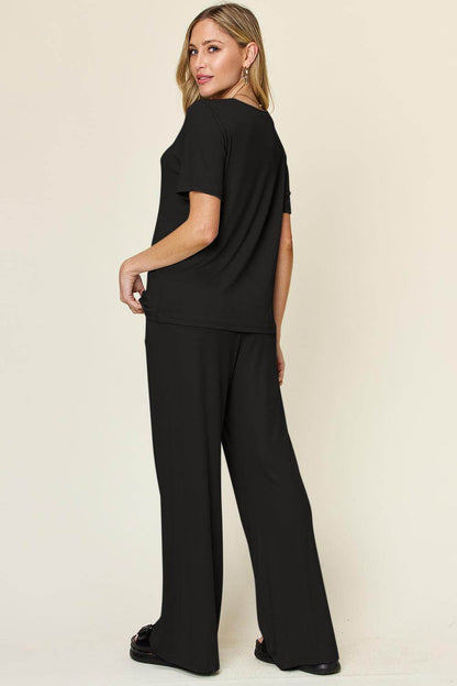 Double Take Full Size Round Neck Short Sleeve T-Shirt Set