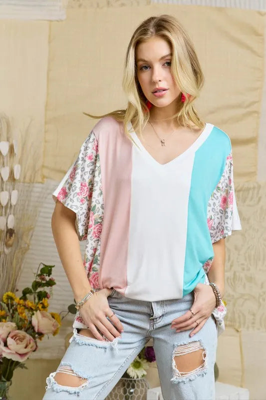 ADORA  Colorblock Casual Knit Tunic Top