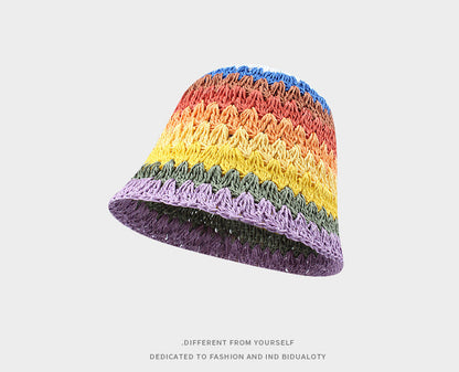 Rainbow Straw Bucket Hat Bucket Hat