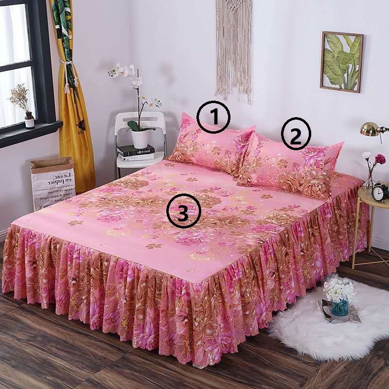 Woolly Bed Skirt Pillowcase Bedding Set