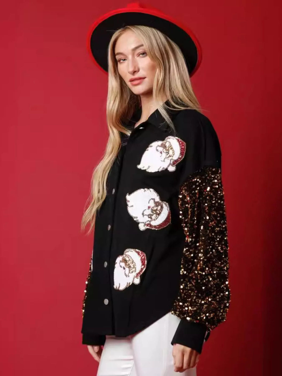 Christmas Santa Sequin Long Sleeve Shirt