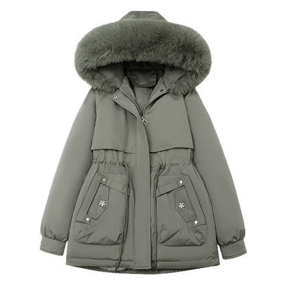 Waist Trimming Short Hooded New Big Fur Collar Coat Women's Clothing