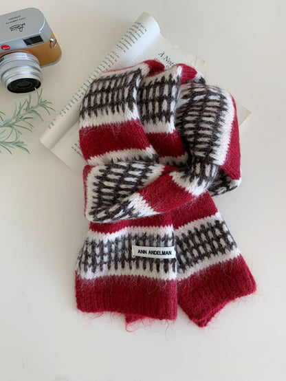 Women's Retro Striped Plaid Jacquard Knitted Scarf