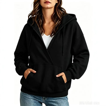 Womens Half-Zip Fake Two-Piece Hoodie