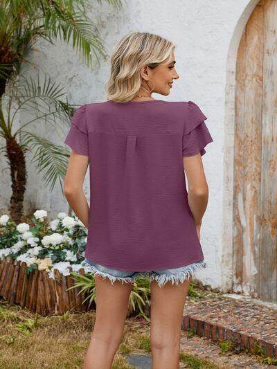 Cutout Round Neck Short Sleeve Blouse for Women Fashion