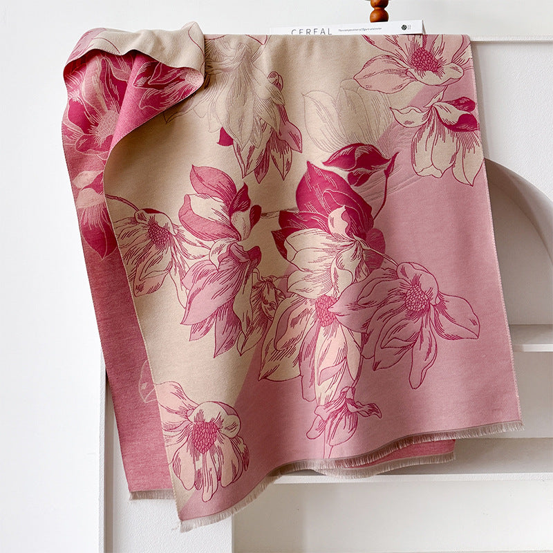 Chinese-style Landscape And Floral Cashmere-look Scarf