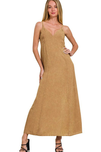 Zenana Mineral Washed Rayon Challis Cami Dress